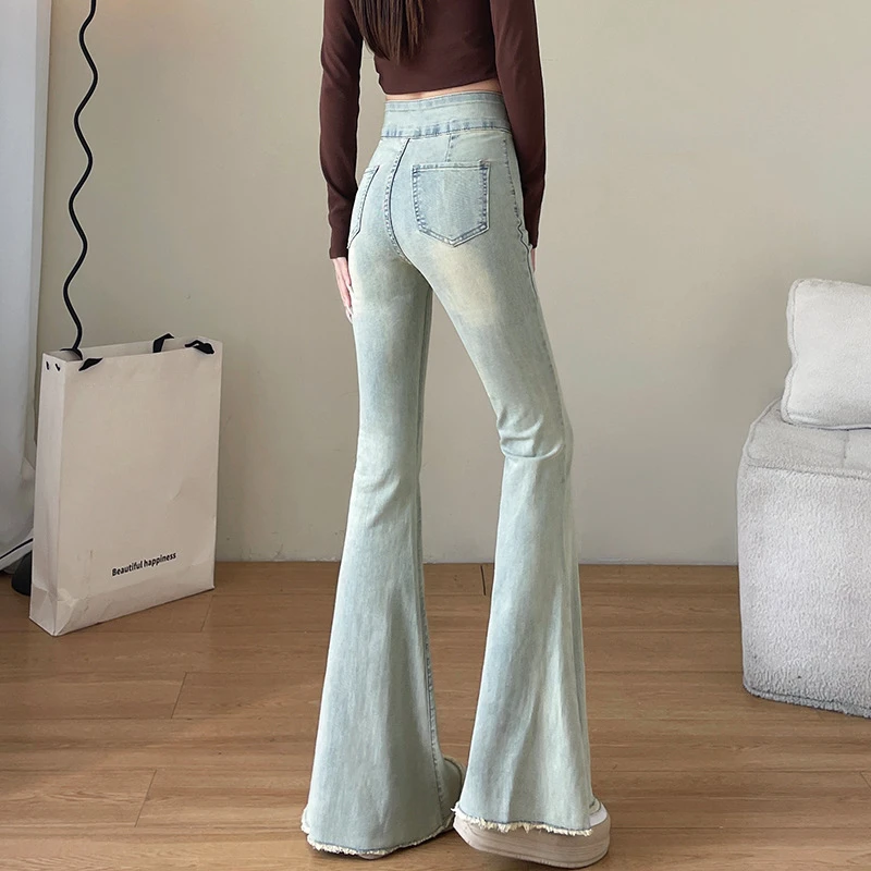Ladies Spring and Autumn New Temperament Light Blue Denim Micro Flare Pants. Slim, High-waisted, Floor-length Jeans for Women
Ladies Spring and Autumn New Temperament Light Blue Denim Micro Flare Pants. Slim, High-waisted, Floor-length Jeans for Women