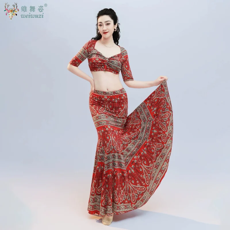 Belly Dance Practice Clothes Comfortable and Breathable Printed Top+Gilding Fishtail Bodycon Skirt Women Oriental Dance Outfit
Belly Dance Practice Clothes Comfortable and Breathable Printed Top+Gilding Fishtail Bodycon Skirt Women Oriental Dance Outfit