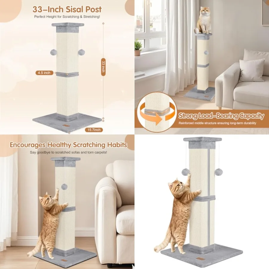 Cat Scratching Post 33 inch for Indoor Cats, High Cat Scratch Post, Cat Tree for Full-Body Stretching, Protect Your Furniture
Cat Scratching Post 33 inch for Indoor Cats, High Cat Scratch Post, Cat Tree for Full-Body Stretching, Protect Your Furniture