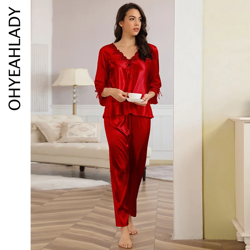 Ohyeahlady Elegant Solid Red 2 Pieces Women's Pajamas Set Long Sleeve High Quality Satin Silk Sleepwear Comfortable Lingerie Set
Ohyeahlady Elegant Solid Red 2 Pieces Women's Pajamas Set Long Sleeve High Quality Satin Silk Sleepwear Comfortable Lingerie Set