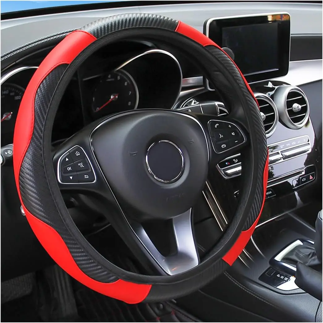 15 Inch Carbon Fiber PU Leather Steering Wheel Cover, Anti-Slip Breathable Protector for Most Cars in Red
15 Inch Carbon Fiber PU Leather Steering Wheel Cover, Anti-Slip Breathable Protector for Most Cars in Red