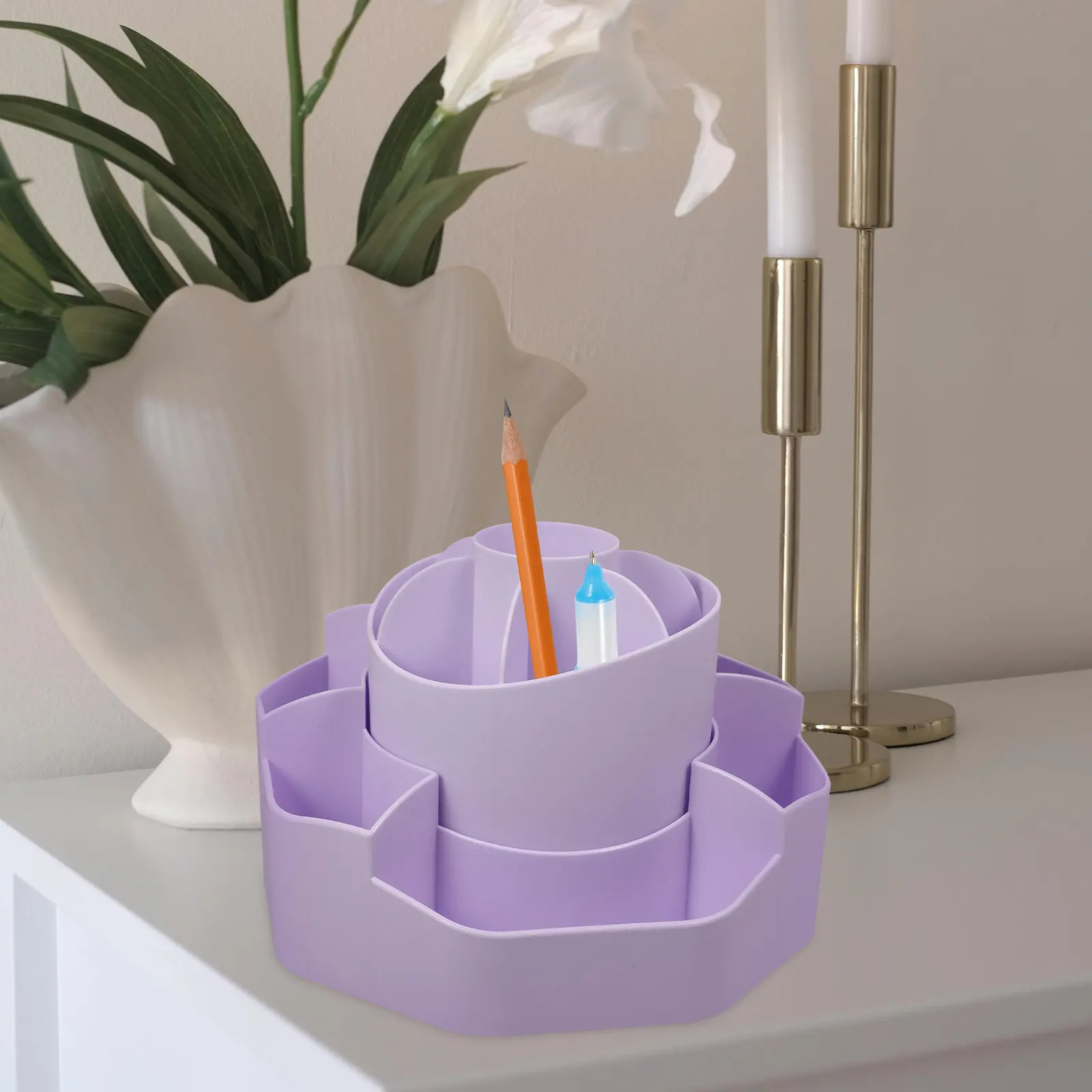 Rotating Pencil Holder 2-in-1 Desk Stationery Organizer 360 Degree Spin Top Multi Compartment for Pens Pencils Makeup Brushes
Rotating Pencil Holder 2-in-1 Desk Stationery Organizer 360 Degree Spin Top Multi Compartment for Pens Pencils Makeup Brushes