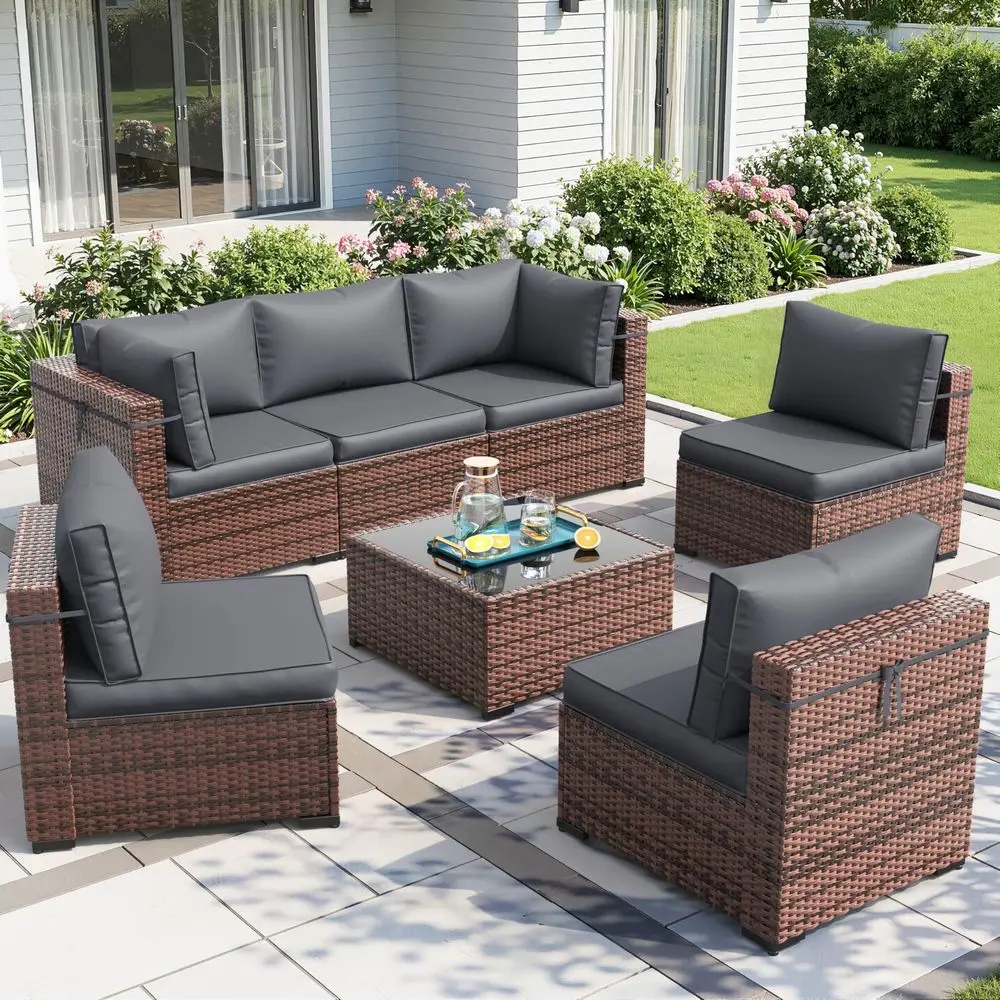 Furniture Sets with Waterproof Cover, 7 Pieces Outdoor Rattan Sectional Sofa Set with Glass Table and Cushions,Wicker Patio Con
Furniture Sets with Waterproof Cover, 7 Pieces Outdoor Rattan Sectional Sofa Set with Glass Table and Cushions,Wicker Patio Con