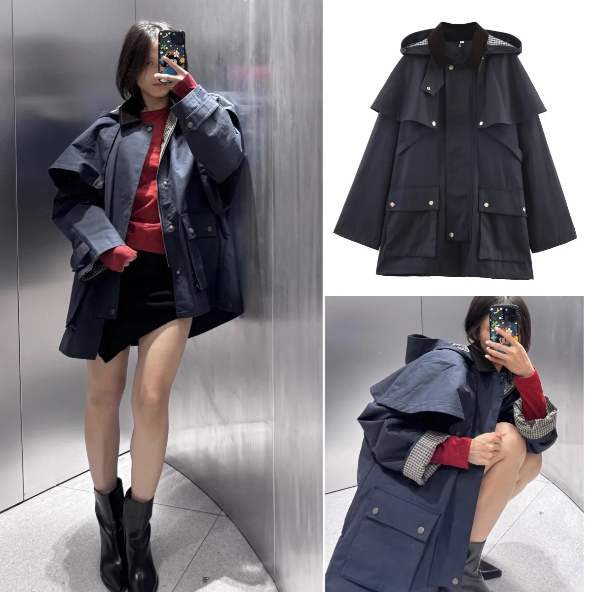 ETJ 2025 new women's personality clash color collar loose hooded trench coat shawl big pocket decorative coat
ETJ 2025 new women's personality clash color collar loose hooded trench coat shawl big pocket decorative coat