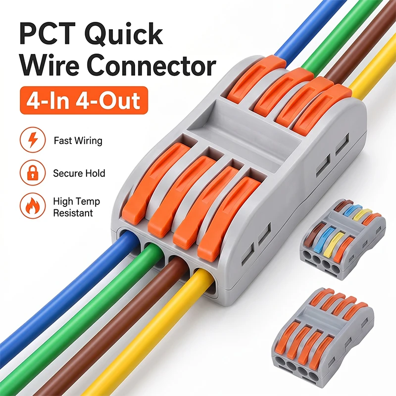 PCT 4in 4Out Mini Fast Push-in Wiring Cable Connectors 2-Position Universal Compact Durable Splitter Electrical Terminal Block
PCT 4in 4Out Mini Fast Push-in Wiring Cable Connectors 2-Position Universal Compact Durable Splitter Electrical Terminal Block