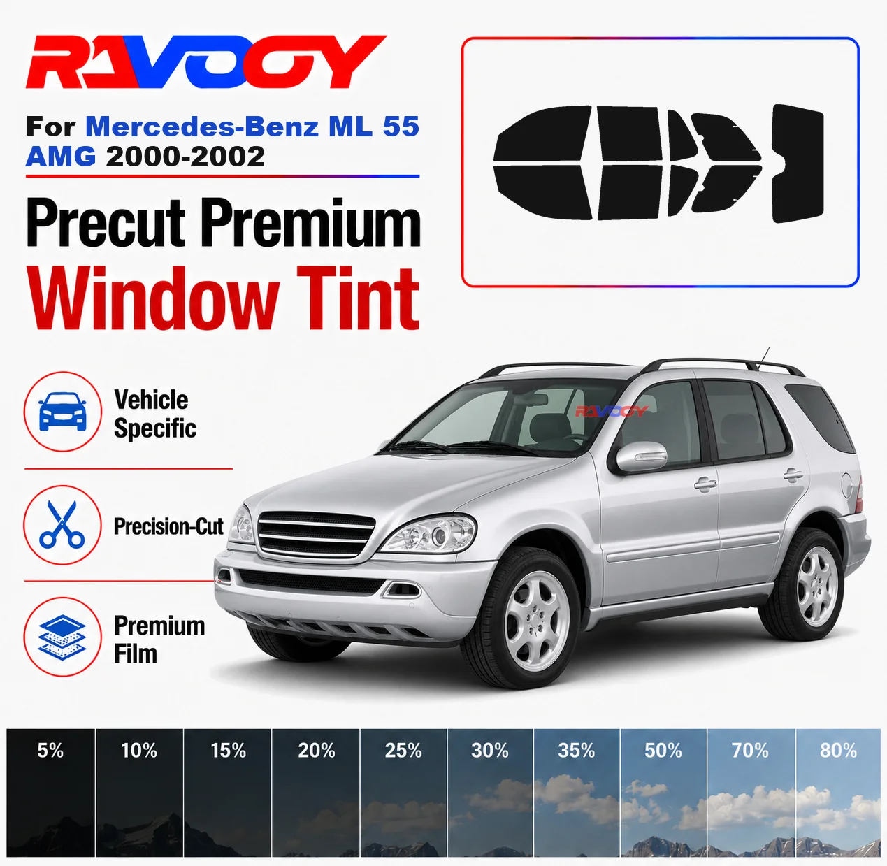 Premium Precut Window Tint Kit Front Rear Windows For Mercedes-Benz ML 55 AMG 2000-2002 Complete Set Car Solar Nano Ceramic Film
Premium Precut Window Tint Kit Front Rear Windows For Mercedes-Benz ML 55 AMG 2000-2002 Complete Set Car Solar Nano Ceramic Film