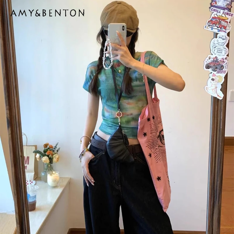 American Original Design Women's Clothing Summer Green Mesh Printing Tees Slim-fitting Short Hot Girl Versatile T-shirt Female
American Original Design Women's Clothing Summer Green Mesh Printing Tees Slim-fitting Short Hot Girl Versatile T-shirt Female