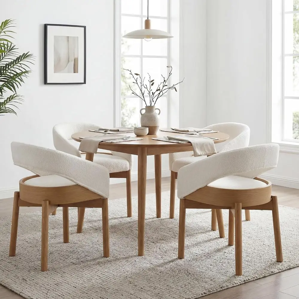 Set of 4 Open Back Upholstered Dining Chairs with Solid Wood Legs, Curved Back Design, White
Set of 4 Open Back Upholstered Dining Chairs with Solid Wood Legs, Curved Back Design, White