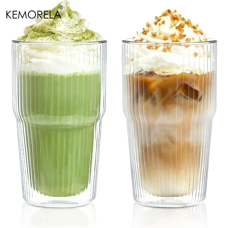 KEMORELA 2PCS Borosilicate 473ML Double Wall Tumbler Glass Coffee Mugs with Striped Design for Iced Coffee,Bubble Tea and Juice
KEMORELA 2PCS Borosilicate 473ML Double Wall Tumbler Glass Coffee Mugs with Striped Design for Iced Coffee,Bubble Tea and Juice