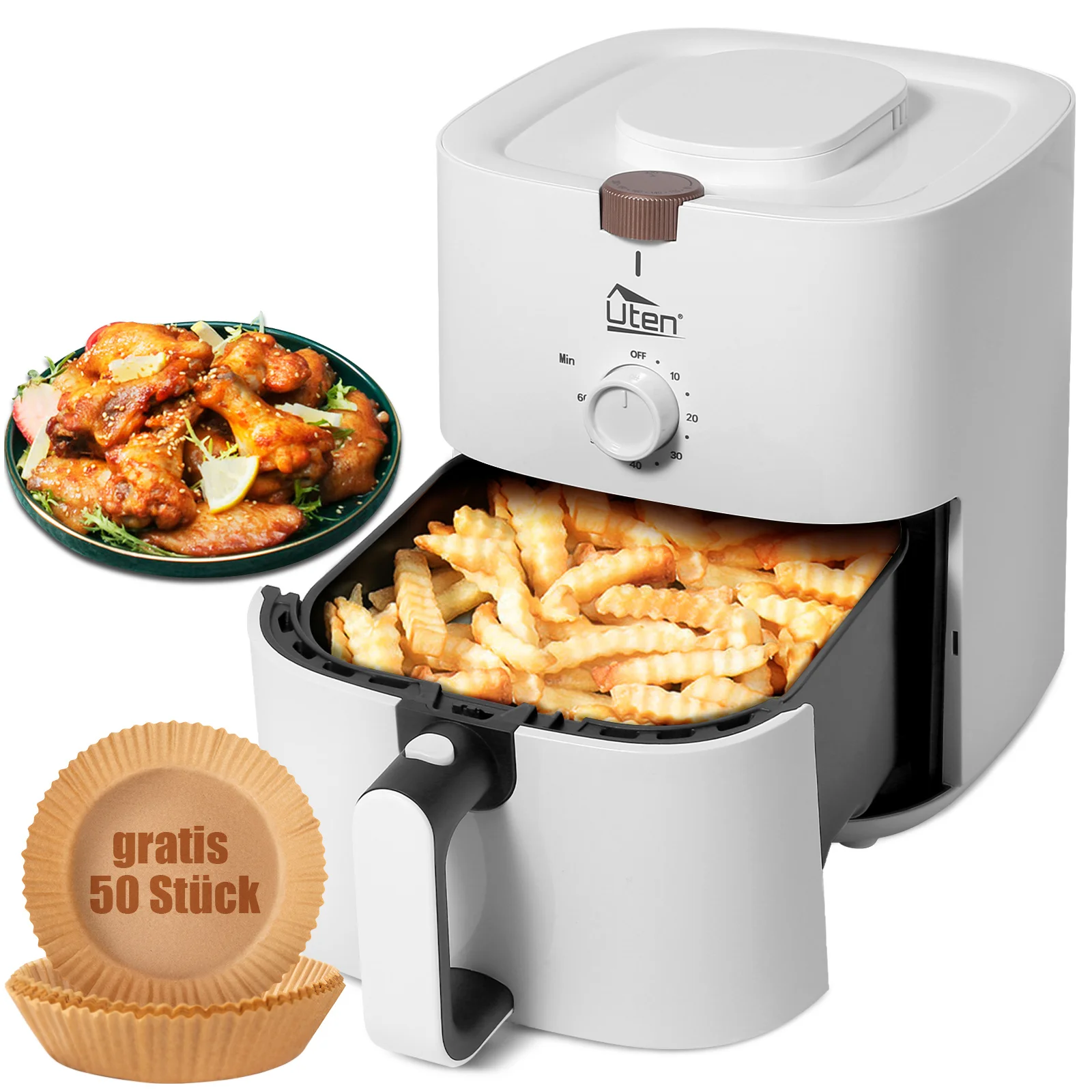4L White Air Fryer, Adjustable Time & Temperature, Detachable Non-Stick Basket, Compact Air Fryer for Home Kitchen Cooking
4L White Air Fryer, Adjustable Time & Temperature, Detachable Non-Stick Basket, Compact Air Fryer for Home Kitchen Cooking