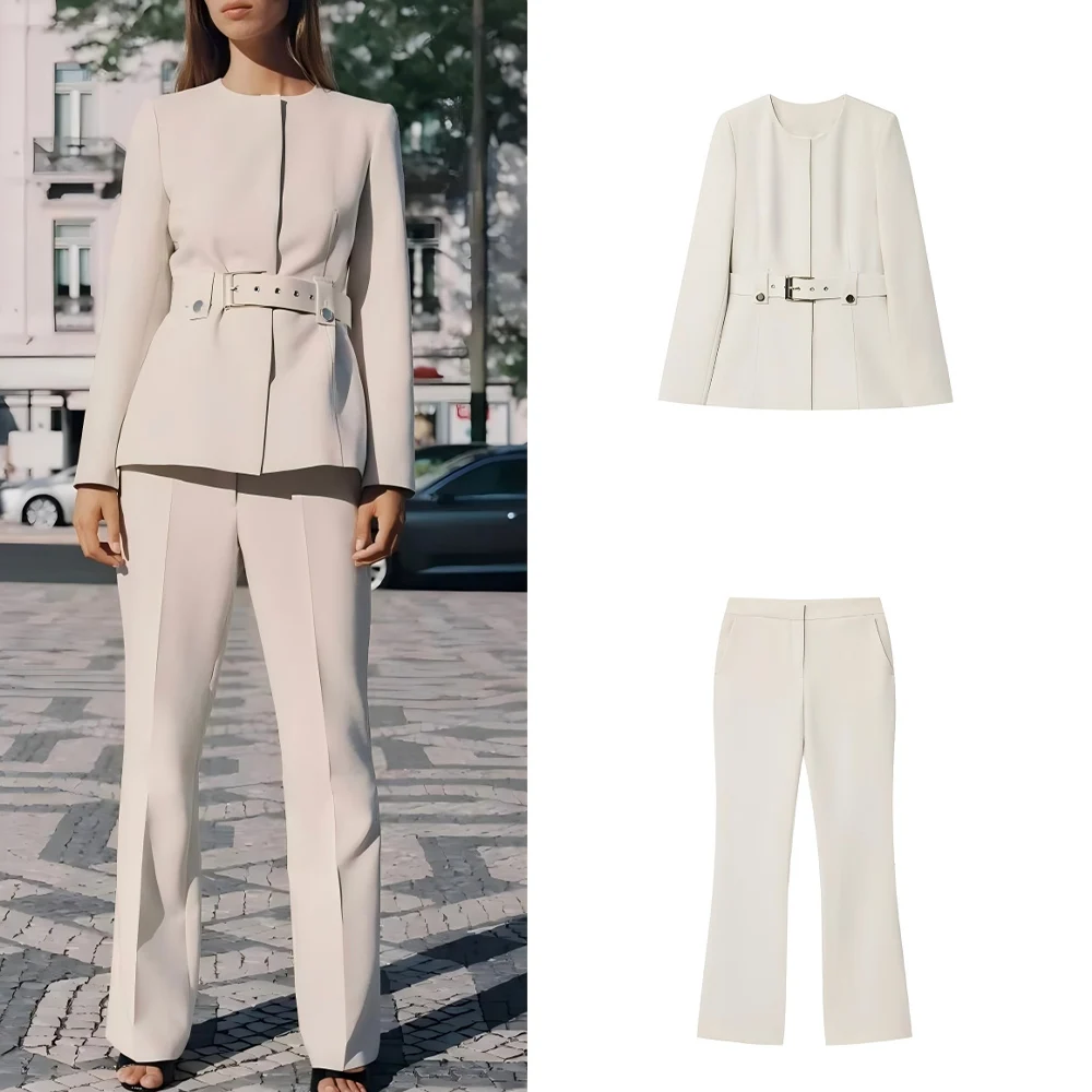 Women's new fashion with Belt slim single breasted O Neck suit jacket retro long sleeved women's Coat chic top+Pants suit
Women's new fashion with Belt slim single breasted O Neck suit jacket retro long sleeved women's Coat chic top+Pants suit