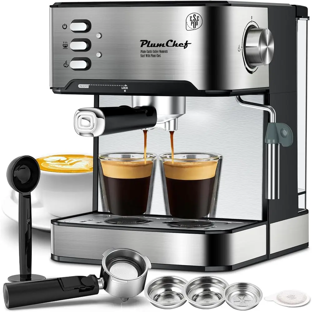 20 Bar hine with Milk rother, Dual Shot, ESE Pod Compatible, 54 OZ Removable Water Tank or Home Barista (Silver)
20 Bar hine with Milk rother, Dual Shot, ESE Pod Compatible, 54 OZ Removable Water Tank or Home Barista (Silver)