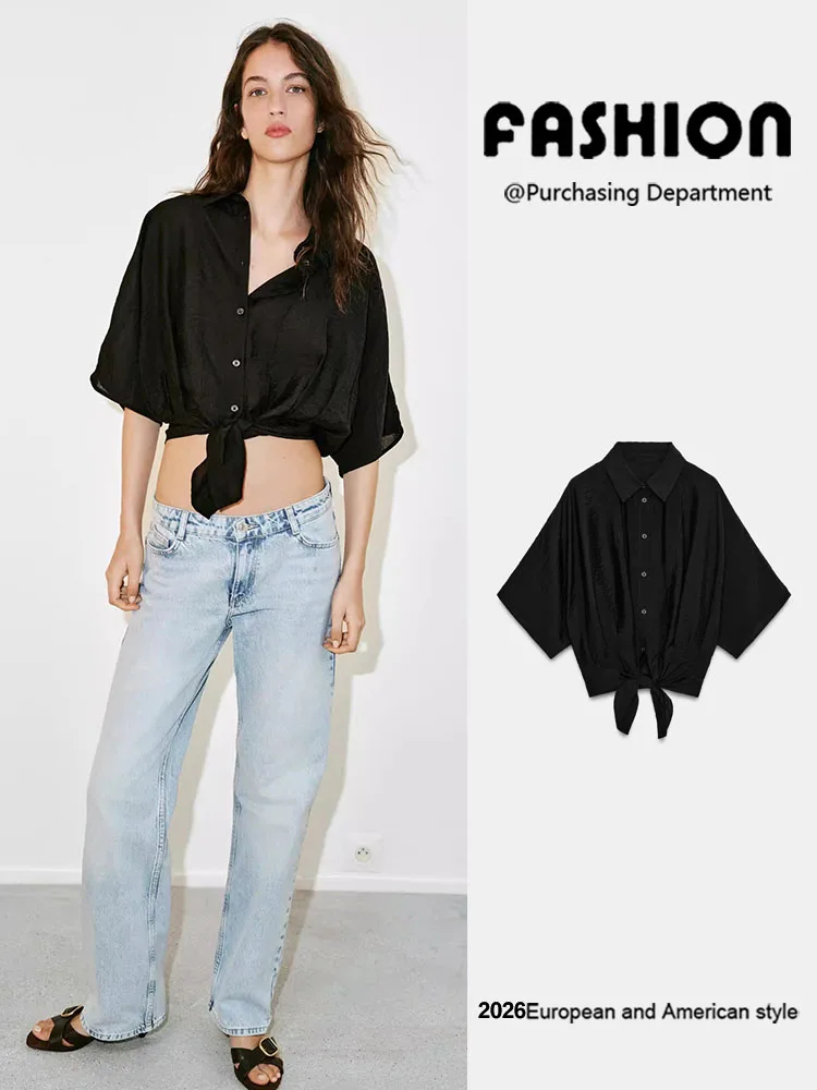 Summer New Women's Casual Shirt Collar Short Sleeve Bow Decorated All-Match ZA2026 Fashionable Casual Outerwear
Summer New Women's Casual Shirt Collar Short Sleeve Bow Decorated All-Match ZA2026 Fashionable Casual Outerwear