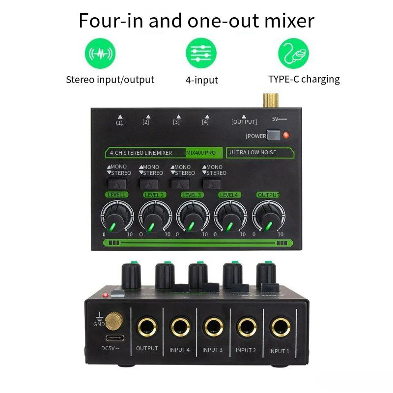 Маленький микшер с низким уровнем шума для домашней студии, четырехканальный стереоаудиомикшер
Маленький микшер с низким уровнем шума для домашней студии, четырехканальный стереоаудиомикшер