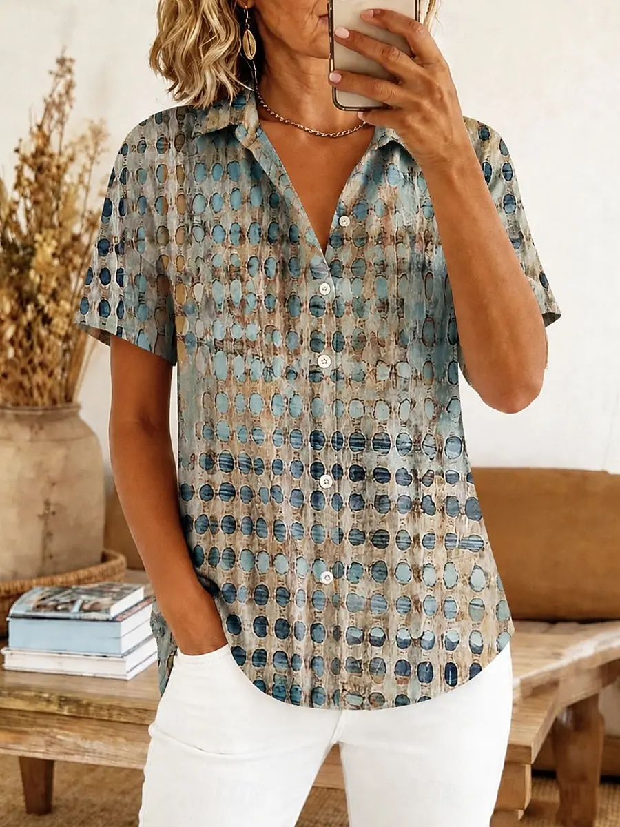 Women's Vintage Watercolor Dot Print Button-Up Shirt, Casual Loose Blouse for Spring Summer Daily & Stylish Wear
Women's Vintage Watercolor Dot Print Button-Up Shirt, Casual Loose Blouse for Spring Summer Daily & Stylish Wear