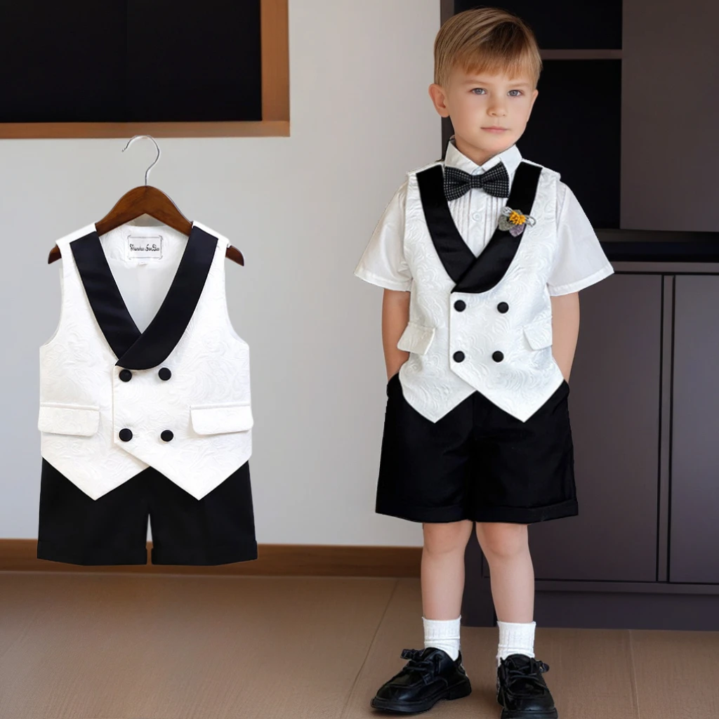 2025 Summer Boys Formal Suit White British Vest Blazer Set for Children School Performance Costume Kids Birthday Wedding Gown
2025 Summer Boys Formal Suit White British Vest Blazer Set for Children School Performance Costume Kids Birthday Wedding Gown