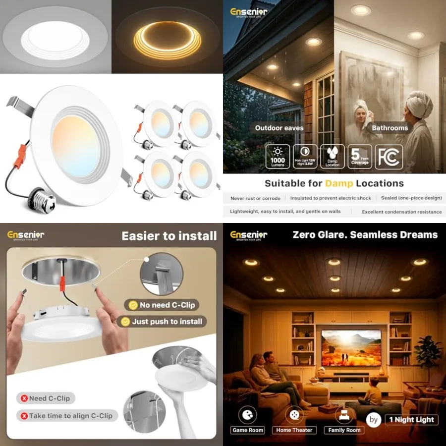 5/ 5CCT LED Can Lights with Night Light, Retrofit Led Recessed Lightg, Baffle Trim, Dimmable, 9W=110W, 1000LM, IC Rated - FCC
5/ 5CCT LED Can Lights with Night Light, Retrofit Led Recessed Lightg, Baffle Trim, Dimmable, 9W=110W, 1000LM, IC Rated - FCC