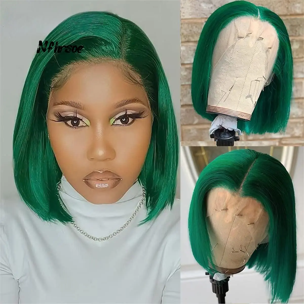 Transparent Lace Frontal Wigs Dark Green Straight Short Bob Cosplay 13x4 Brazilian Colored Human Hair Wig Pre Plucked For Women
Transparent Lace Frontal Wigs Dark Green Straight Short Bob Cosplay 13x4 Brazilian Colored Human Hair Wig Pre Plucked For Women