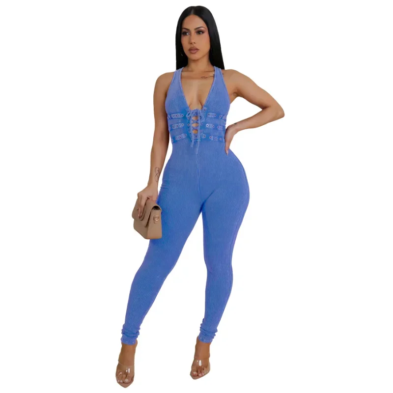 Customized Fashion Women Washed Knitted Sleeveless Jumpsuits Lace Up V-neck Active Casual Sexy Party Outfits Rompers Street Out
Customized Fashion Women Washed Knitted Sleeveless Jumpsuits Lace Up V-neck Active Casual Sexy Party Outfits Rompers Street Out