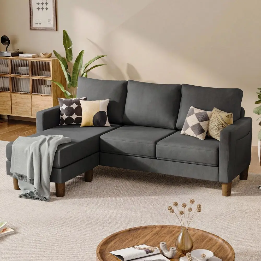 L Shape Sectional Sofa Couch, 3 Seat Convertible Sofa with Movable Ottoman and Side Storage Pockage, Modern Sofa Small Couches
L Shape Sectional Sofa Couch, 3 Seat Convertible Sofa with Movable Ottoman and Side Storage Pockage, Modern Sofa Small Couches