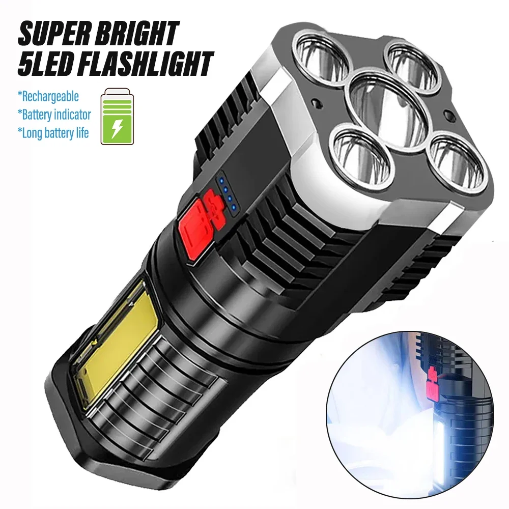 5LED High Power Led Flashlights Rechargeable Camping Spotlight with Side Light 3 Lighting Modes for Camping Adventure Outdoor
5LED High Power Led Flashlights Rechargeable Camping Spotlight with Side Light 3 Lighting Modes for Camping Adventure Outdoor