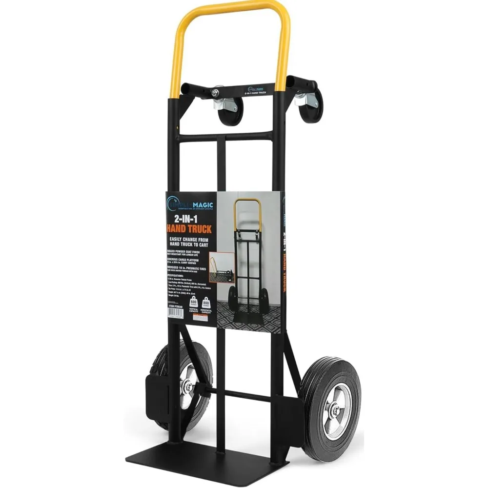 800 lb Capacity 2 in 1 Convertible Hand Truck and Dolly with 10" Flat Free Rubber Wheels,Black with Yellow Handle.
800 lb Capacity 2 in 1 Convertible Hand Truck and Dolly with 10" Flat Free Rubber Wheels,Black with Yellow Handle.