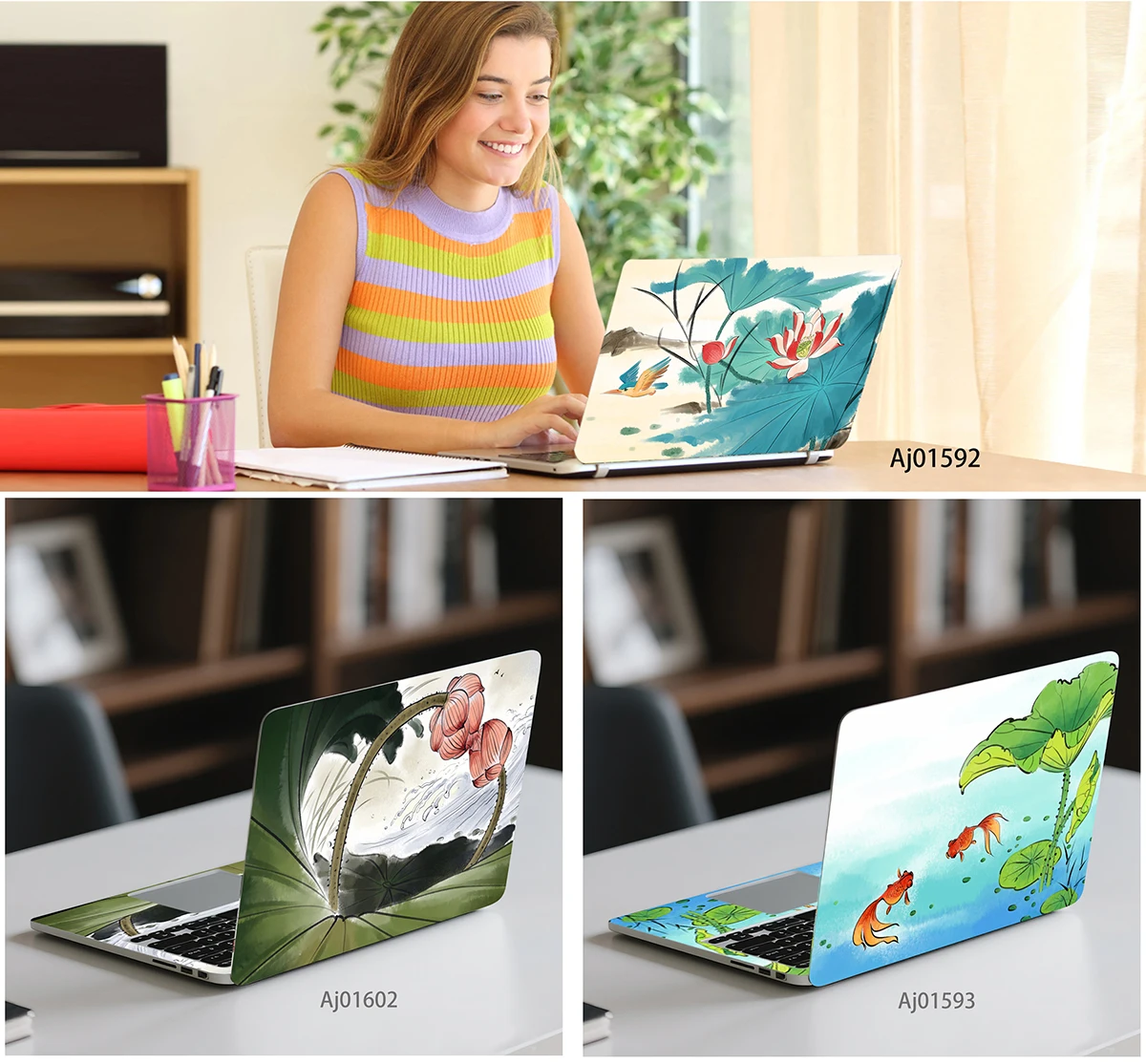 Elegant Chinese Ink Lotus Bird Laptop Skin, Classic Oriental Watercolor Removable Waterproof Scratch Resistant Notebook Decal
Elegant Chinese Ink Lotus Bird Laptop Skin, Classic Oriental Watercolor Removable Waterproof Scratch Resistant Notebook Decal