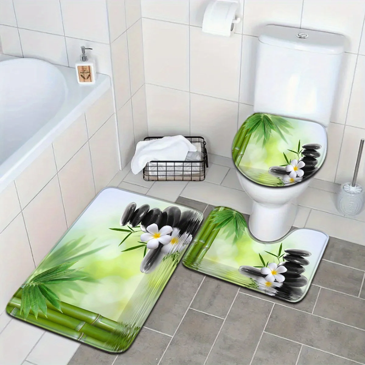 3-piece set of plant series bamboo stone pattern bathroom mat set toilet seat U-shaped foot mat suitable for bathroom decoration
3-piece set of plant series bamboo stone pattern bathroom mat set toilet seat U-shaped foot mat suitable for bathroom decoration