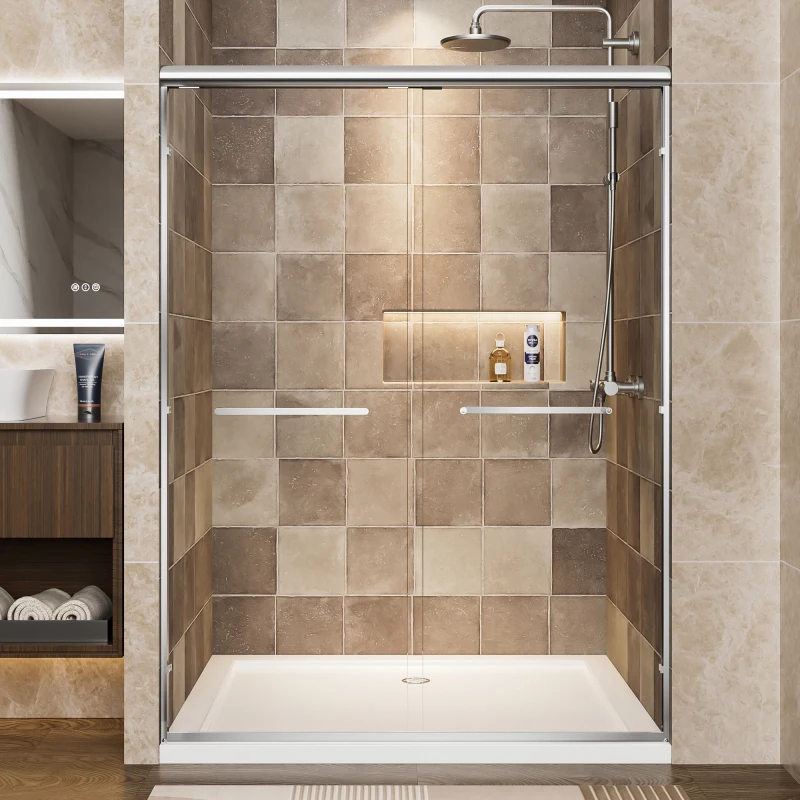 50"-54" W x 72" H Chrome Aluminum Frame Double Sliding Shower Door, 1/4" (6mm) Clear Tempered Glass With Explosion-proof Film
50"-54" W x 72" H Chrome Aluminum Frame Double Sliding Shower Door, 1/4" (6mm) Clear Tempered Glass With Explosion-proof Film