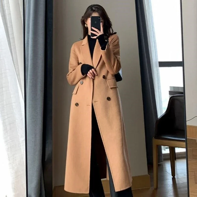 Fashion Winter Trench Coat For Women Elegant Korean Casual Double-breasted Wool Coat Long Jacket Black Office Lady Loose Outwear
Fashion Winter Trench Coat For Women Elegant Korean Casual Double-breasted Wool Coat Long Jacket Black Office Lady Loose Outwear