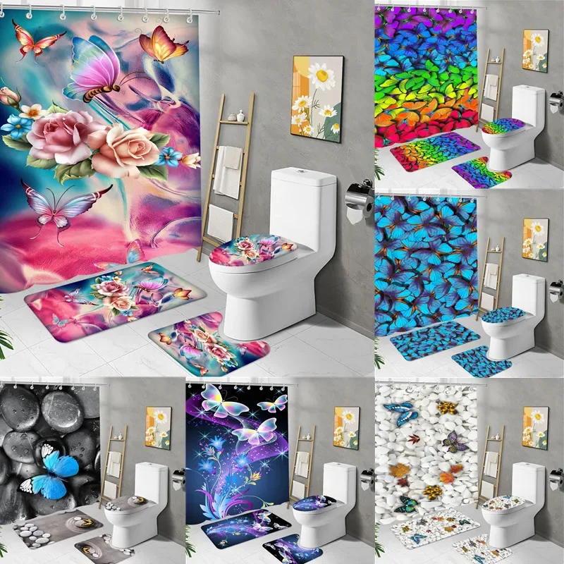 Butterfly and Flower Print Shower Curtain Set Waterproof Bathroom Set Decor Hanging Curtains Anti-slip Toilet Lid Cover Mat Rugs
Butterfly and Flower Print Shower Curtain Set Waterproof Bathroom Set Decor Hanging Curtains Anti-slip Toilet Lid Cover Mat Rugs