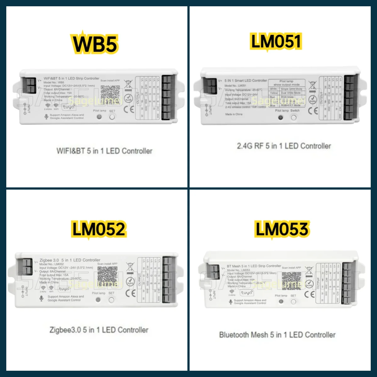 5 in 1 LED Controller WIFI BT WB5 2.4G RF LM051 Zigbee 3.0 LM052 Bluetooth Mesh LM053 For Single DIM Dual Color RGB RGBW RGB+CCT
5 in 1 LED Controller WIFI BT WB5 2.4G RF LM051 Zigbee 3.0 LM052 Bluetooth Mesh LM053 For Single DIM Dual Color RGB RGBW RGB+CCT