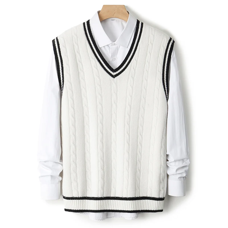 New Release: Men's Waistcoat Autumn Winter Thick Knitted Vest 100% Merino Wool Contrasting Color Vest Casual Sleeveless Sweater
New Release: Men's Waistcoat Autumn Winter Thick Knitted Vest 100% Merino Wool Contrasting Color Vest Casual Sleeveless Sweater