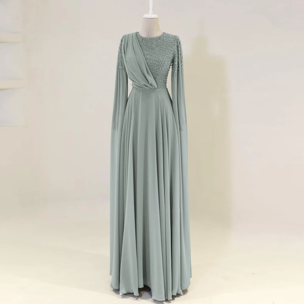 Customized Robes De Soirée A-Line Muslim Evening Dresses Islamic Chiffon Beaded Arabic Long Sleeve HIjab Formal Party Gowns 2025
Customized Robes De Soirée A-Line Muslim Evening Dresses Islamic Chiffon Beaded Arabic Long Sleeve HIjab Formal Party Gowns 2025