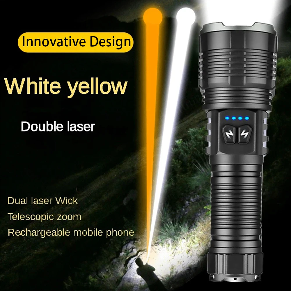 High Power LED Flashlights Yellow+White Light Zoomable Spotlight Tactical Torch USB Rechargeable Lantern For Camping Hunting
High Power LED Flashlights Yellow+White Light Zoomable Spotlight Tactical Torch USB Rechargeable Lantern For Camping Hunting