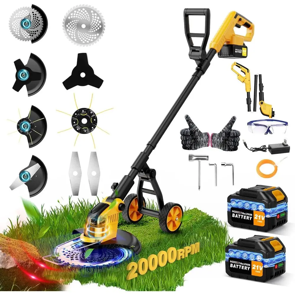 20000 RPM BrushlBattery Weed Wacker Cordl, 6000mAh Electric Weed Eater Battery Powered, Heavy Duty Brush Cutter Edger Lawn Tool/
20000 RPM BrushlBattery Weed Wacker Cordl, 6000mAh Electric Weed Eater Battery Powered, Heavy Duty Brush Cutter Edger Lawn Tool/