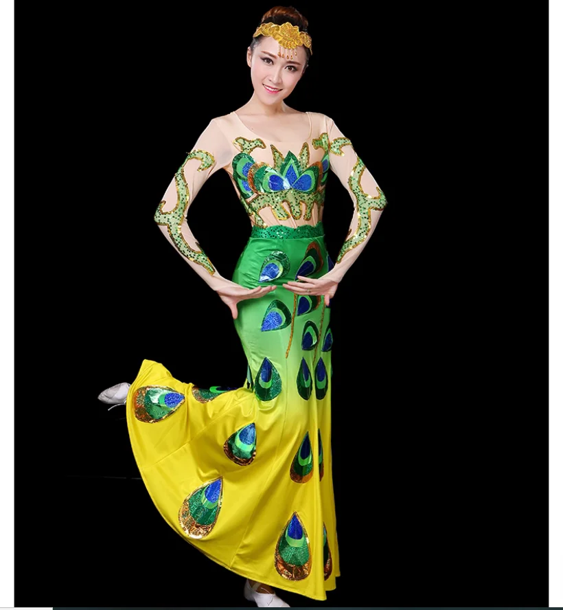 Ethnic style dance performance costume peacock dance repertoire costume set
Ethnic style dance performance costume peacock dance repertoire costume set