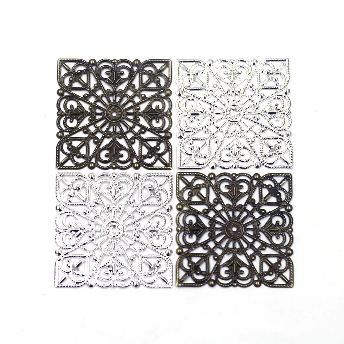 10Pcs Embellishments Square Wraps Filigree Flower Bronze Gold Silver Color Connectors Jewelry DIY Finding 40mm
10Pcs Embellishments Square Wraps Filigree Flower Bronze Gold Silver Color Connectors Jewelry DIY Finding 40mm