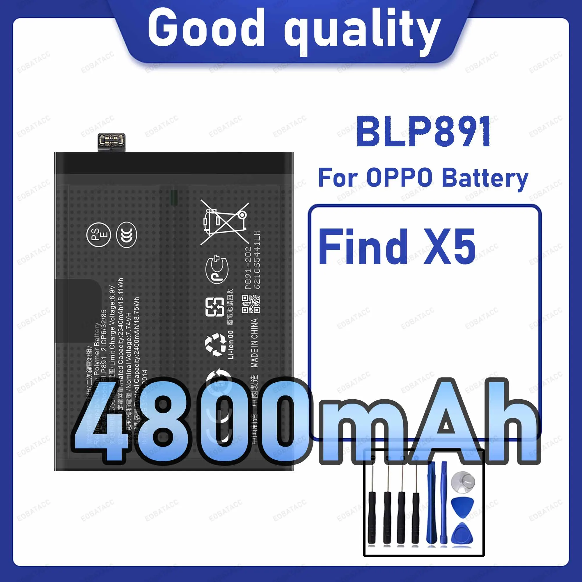 4800mAh BLP891 Replacement Battery for OPPO Find X5 with Repair Tools Kit
4800mAh BLP891 Replacement Battery for OPPO Find X5 with Repair Tools Kit