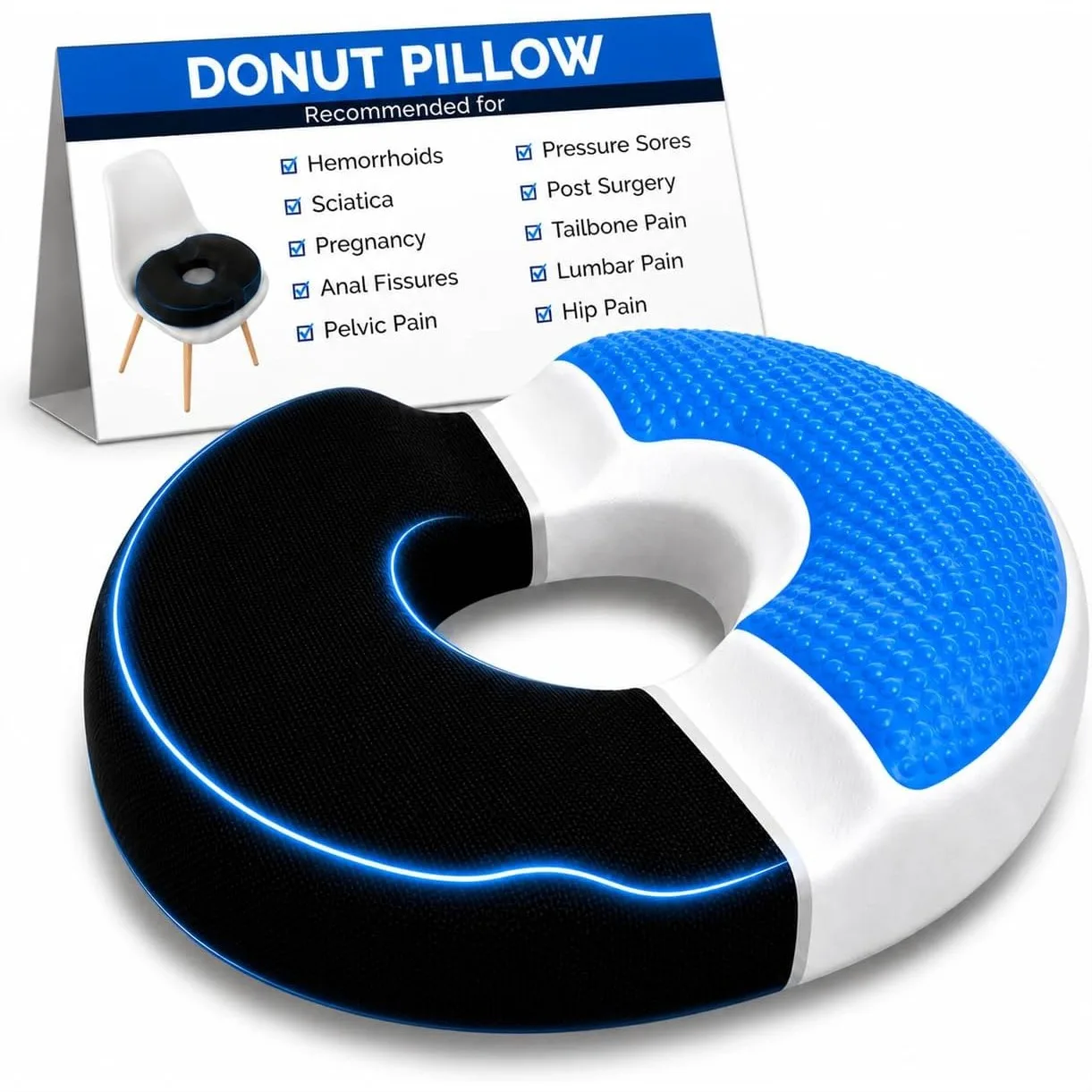 Donut Gel Sitting Pillow for Tailbone Pain Relief with Cooling Memory Foam
Donut Gel Sitting Pillow for Tailbone Pain Relief with Cooling Memory Foam