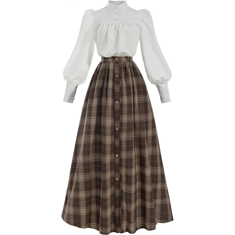 Victorian Dress for Women 2-Pieces Edwardian Dress 1800s Costume Plaid Maxi Skirt
Victorian Dress for Women 2-Pieces Edwardian Dress 1800s Costume Plaid Maxi Skirt