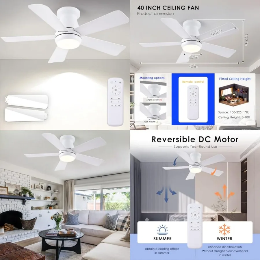 Ceiling Fan with Light and Remote, Low Profile Flush Mount Ceiling Fans, Quiet Reversible Motor, 3-Color Dimmable LED, Modern I
Ceiling Fan with Light and Remote, Low Profile Flush Mount Ceiling Fans, Quiet Reversible Motor, 3-Color Dimmable LED, Modern I