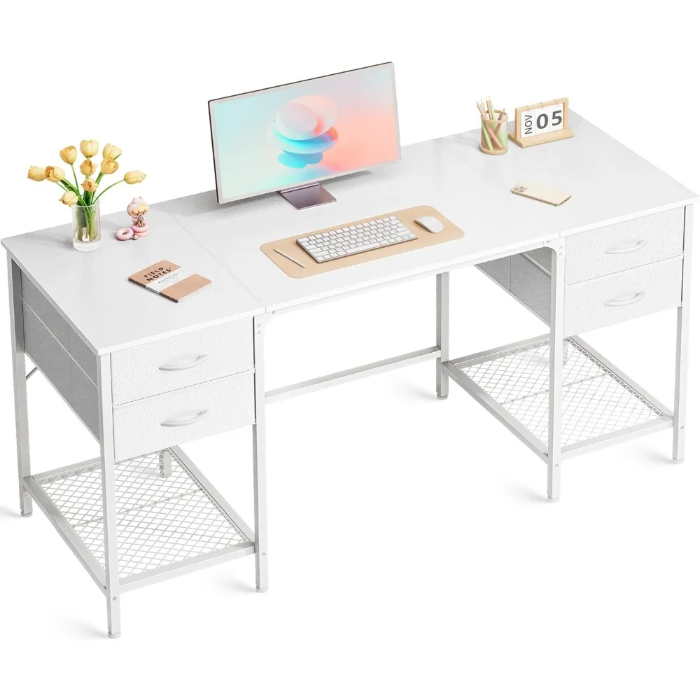 55 Inch White Desk with 4 Drawers, Vanity Desk with Mesh Shelf for Makeup, Computer Desk for Home Office with Large Stora
55 Inch White Desk with 4 Drawers, Vanity Desk with Mesh Shelf for Makeup, Computer Desk for Home Office with Large Stora