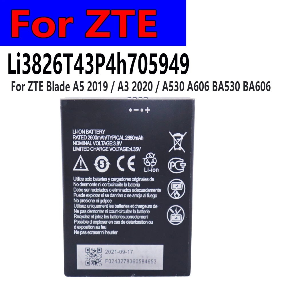 Оригинальный аккумулятор 2025л Li3826T43P4h 705949 Для ZTE Blade A5 2019 A3 2020 A530 A606 BA530 BA606 аккумуляторы
Оригинальный аккумулятор 2025л Li3826T43P4h 705949 Для ZTE Blade A5 2019 A3 2020 A530 A606 BA530 BA606 аккумуляторы