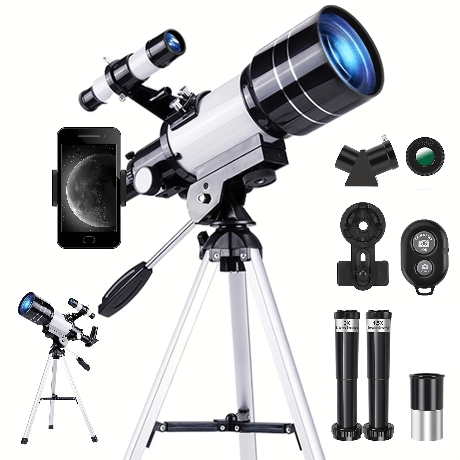 150x Telescope, 70mm Aperture, Suitable for Adults, Portable Astronomical Telescope, Complete with Tripod, Smartphone Mount
150x Telescope, 70mm Aperture, Suitable for Adults, Portable Astronomical Telescope, Complete with Tripod, Smartphone Mount