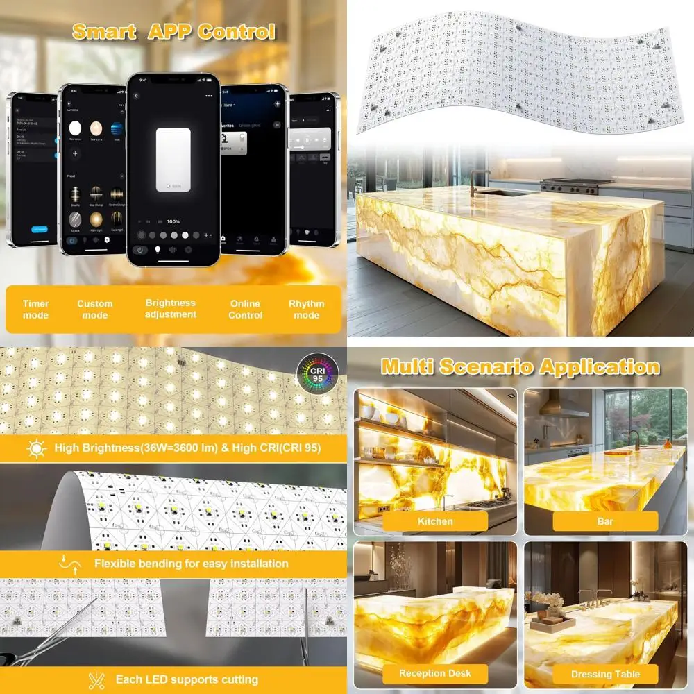 Dimmable 24V 36W Warm White LED Panel, 19.7x9.7 Inches, Compatible with Alexa, Remote & App Control for Stone Countertops
Dimmable 24V 36W Warm White LED Panel, 19.7x9.7 Inches, Compatible with Alexa, Remote & App Control for Stone Countertops