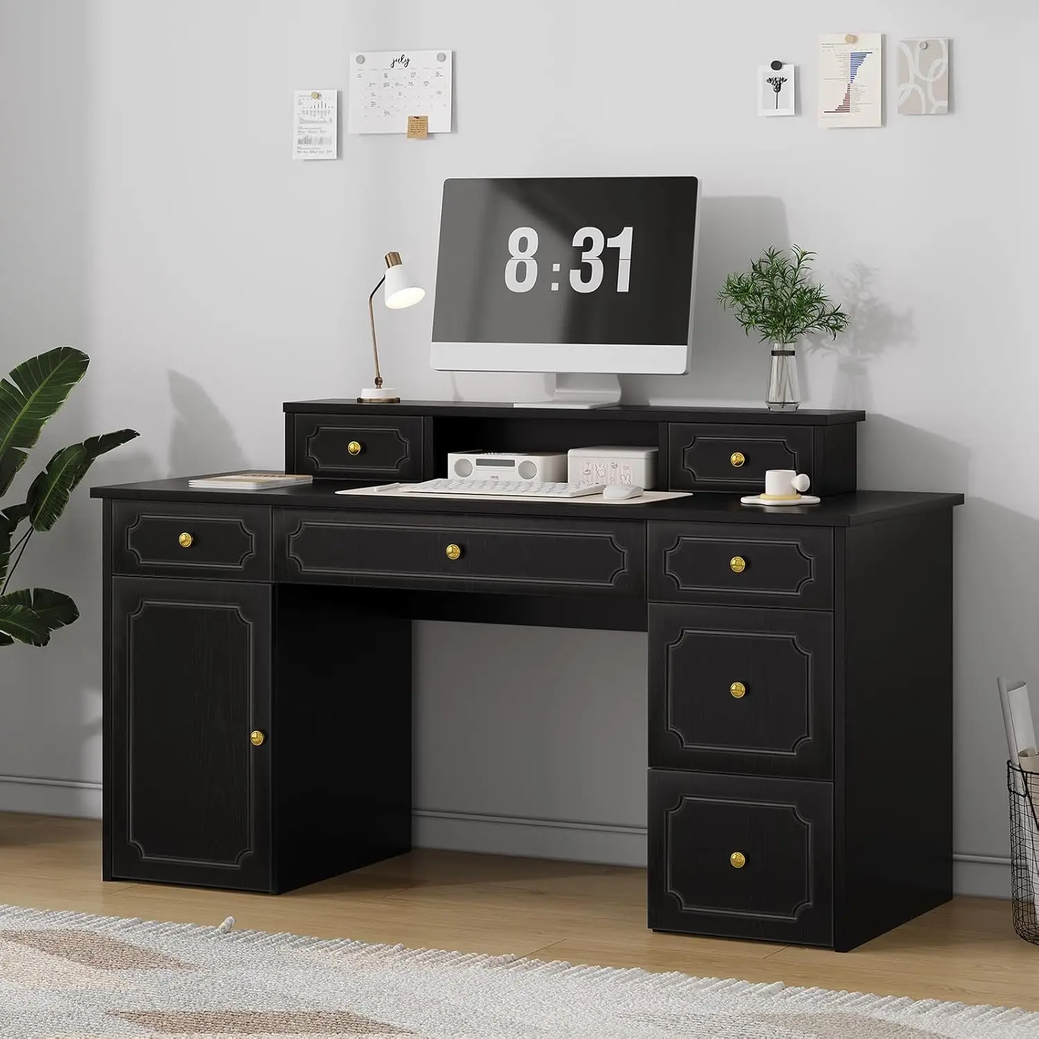 Black Desk With 7 Drawers, 54 Inch Computer Desk With Cabinet For Work Writing Study, Vanity Desk With Golden, Customized
Black Desk With 7 Drawers, 54 Inch Computer Desk With Cabinet For Work Writing Study, Vanity Desk With Golden, Customized
