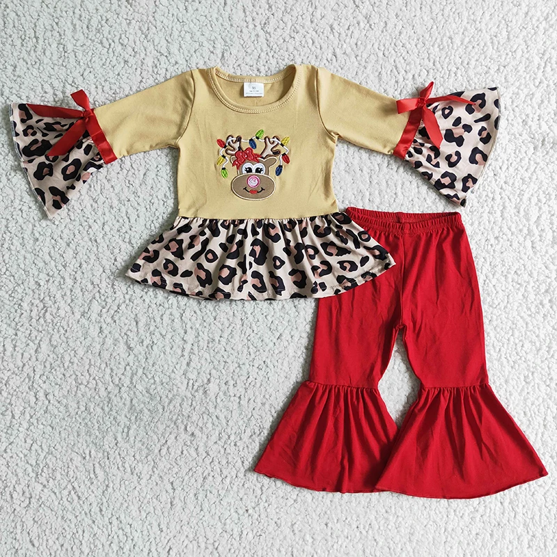 Baby Girl Christmas Reindeer Embroidery Clothing Leopard Long Sleeve Red Cotton Bell Pants Set Wholesale Infant Kid New Clothes
Baby Girl Christmas Reindeer Embroidery Clothing Leopard Long Sleeve Red Cotton Bell Pants Set Wholesale Infant Kid New Clothes