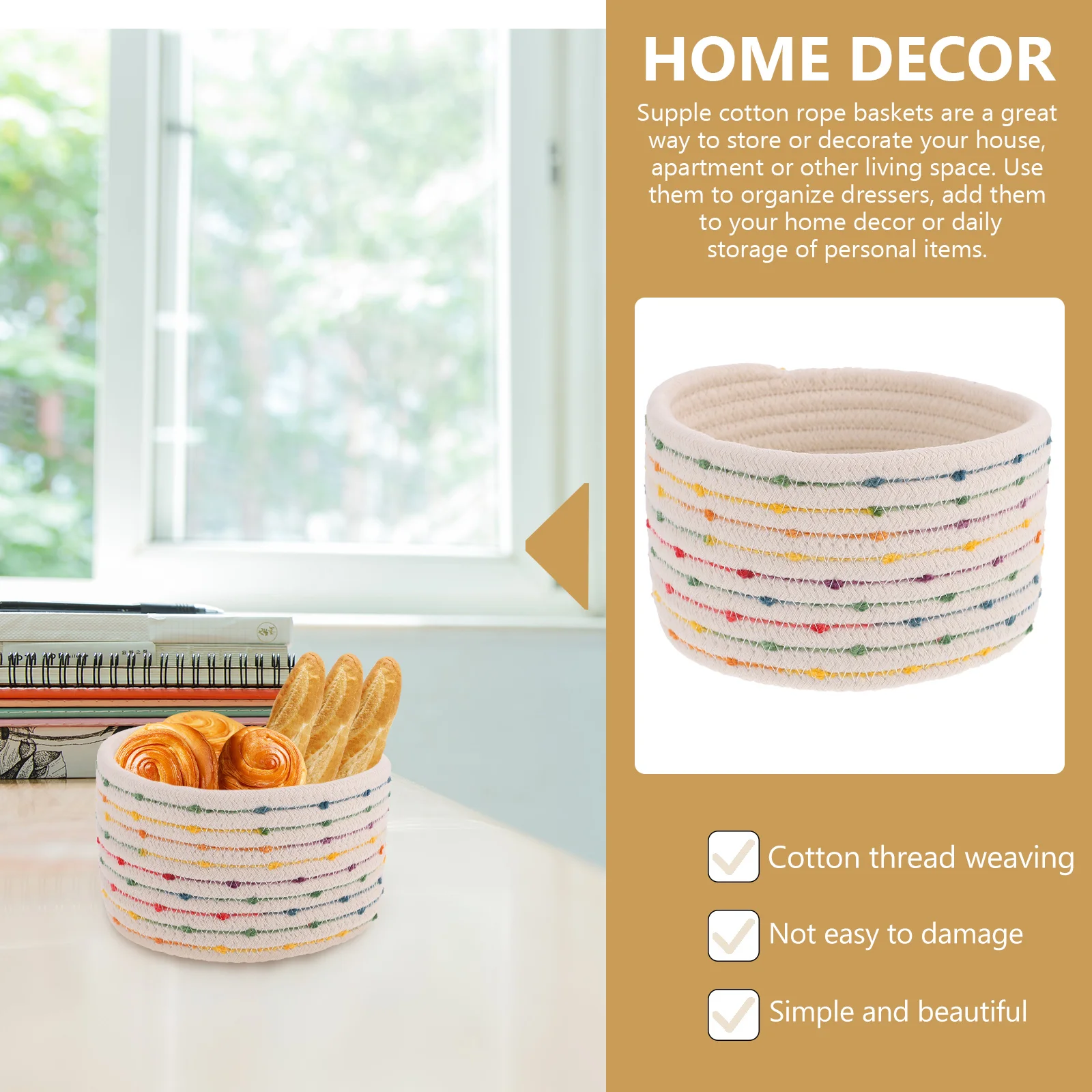 Cotton Rope Storage Basket Baskets for Home Small Woven Decorate Table Organizer Office Hampers
Cotton Rope Storage Basket Baskets for Home Small Woven Decorate Table Organizer Office Hampers