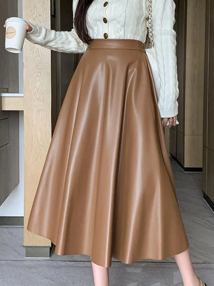 Women Long Skirt Vintage Faux Leather Skirts Female Elegant Fashion PU A Line Skirt Ladies Casual Loose High Waist Midi Skirts
Women Long Skirt Vintage Faux Leather Skirts Female Elegant Fashion PU A Line Skirt Ladies Casual Loose High Waist Midi Skirts